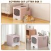 Extra Large Foldable Cat Litter Box with Litter Scoop, Front Entry Top Exit Cat Litter Pan with Lid, Enclosed Anti-Splashing Kitty Litter Box, Drawer Type Cat Litter Easy Cleaning and Scoop, Pink