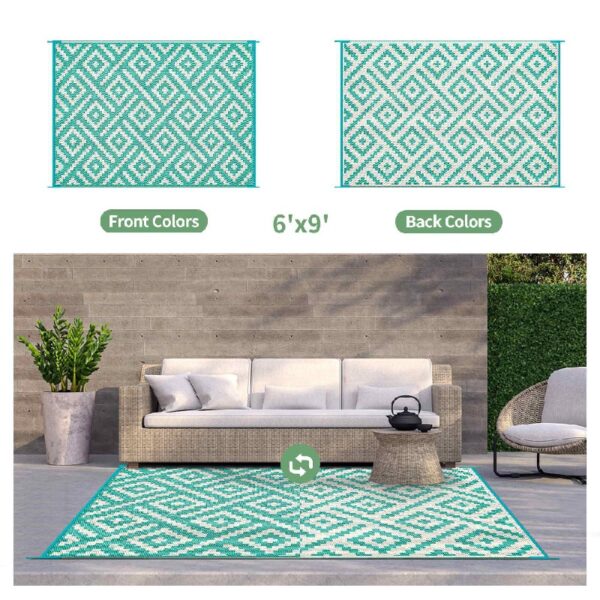 Outdoor Rugs Waterproof Plastic Straw Mat 6'x9' Reversible for RV Patio Deck Beach Black & Brown