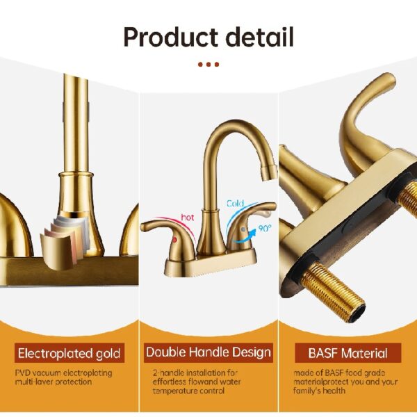 4 Inch Faucet 2 Handle Bathroom Sink Faucet Lead-Free Brushed Nickel Bath Sink Faucet with Pop-up Drain Stopper and Supply Hoses