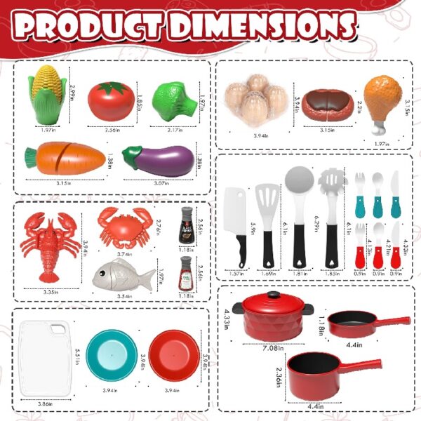 Play Food 34 Pcs, Kitchen Set for Kids, Kitchen Toys, Pretend Play Kitchen Accessories, Cutting Toy Food with Pans, Pot and Utensils, Preschool Learning Education Toddler Toys, Gifts for Girls Boys