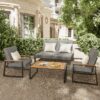 3 Pieces Patio Chairs Set with Glass-Top Coffee Table, Outdoor Bistro and Patio Furniture Set for Porch|Backyard|Balcony, Black