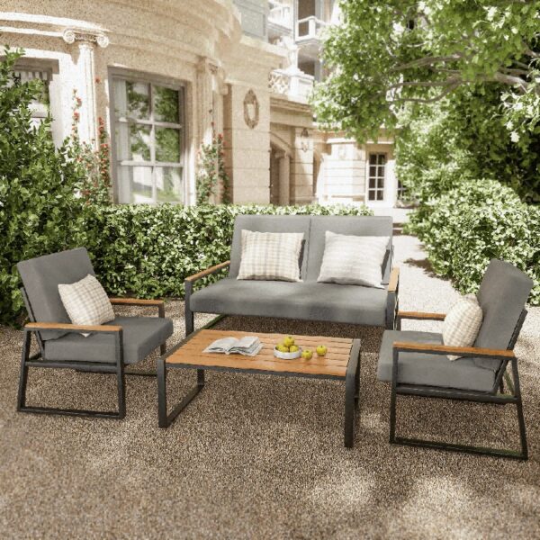 3 Pieces Patio Chairs Set with Glass-Top Coffee Table, Outdoor Bistro and Patio Furniture Set for Porch|Backyard|Balcony, Black