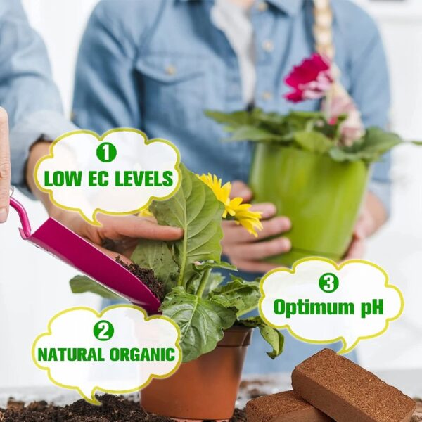 10lb of  100% Organic Coco Coir Bricks with Low EC and pH Balance High Expansion Coco Fiber for Herbs, Flowers,Plants Gardening Renewable Coconut Soil