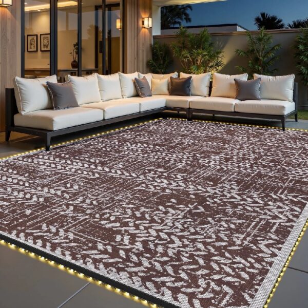 Outdoor Rugs 5' x 8' Rug, Waterproof Patio Mat, Stylish Plastic Straw Reversible Area Rug for Picnic RV Camping Porch Balcony, Black and White