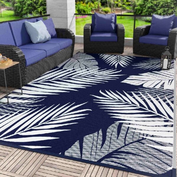 6'x9' Outdoor Rugs Patio Waterproof Outside Mat Reversible Plastic Camping Carpet,Black & Grey