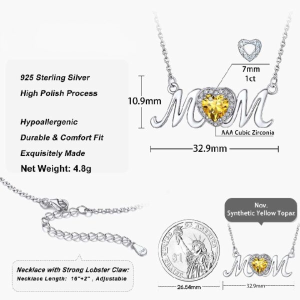 Bestyle S925 Sterling Silver Necklace for Mom Grandma Shiny CZ Heart Pendant Necklace March Created Aquamarine Birthstone Jewelry Mother's Day Gift