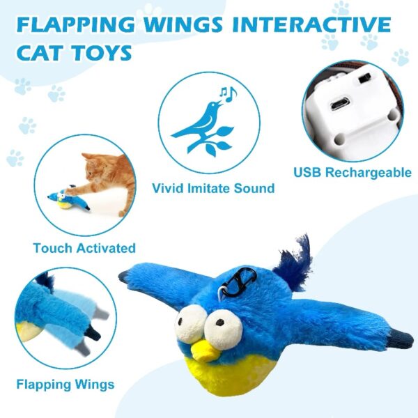 Risehigh Cat Toys for Indoor Cats Interactive Flapping Chirping Bird Kitten Toy Touch Activated Rechargeable Automatic with Catnip