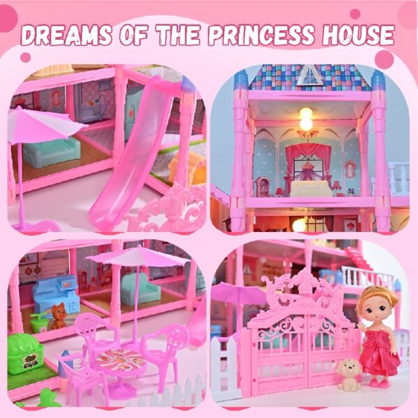 Huge Doll House - 285 PCS Girl Toys Large-Scale Dollhouse 12 Rooms Playhouse with LED Lights Furniture and Accessories, Big Doll House for Princess Age 3-8