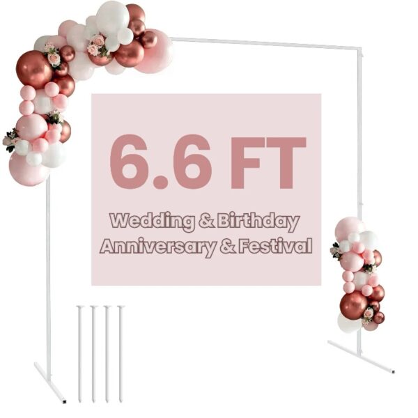Garfans 6.6FT Wedding Arch For Ceremony Balloon Arch Stand with 4 Pedestal Nails Metal Arch Backdrop Stand for Parties Birthday Wedding Square Background Stand Garden Arch Gold