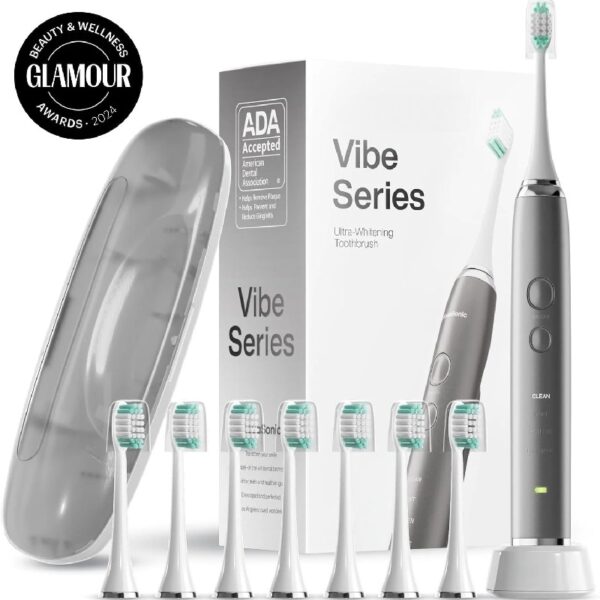 Black Series Electric Toothbrush - Rechargeable, 4 Modes, Travel Case, 8 Brush Heads