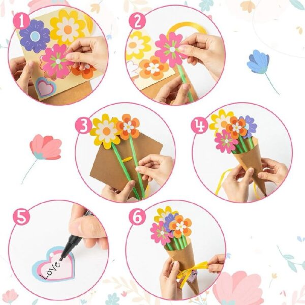 24 Pieces Flower Bouquet Craft Kit Mother'S Day Flower Bouquet Paper Craft Kit Colorful Diy Thankful Gift Craft for Teacher Appreciation Week Spring Handmade Project Classroom Activities