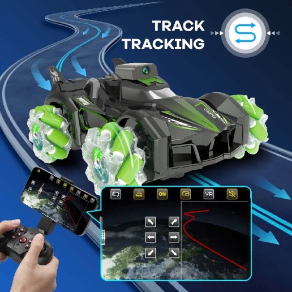 a555f3ad0bcf4e7b9abab33001530509 RC Stunt Car with Camera HD 1080P FPV 2.4Ghz Remote Control Car,Electric Carrier Vehicle Monster Spray Trucks for Kids Adults,Green