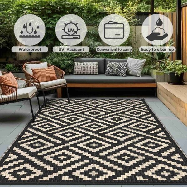 6'x 9' Outdoor Rug Plastic Waterproof Outside Foldable Mat UV Resistant Patio RV Deck Carpet,Black Brown