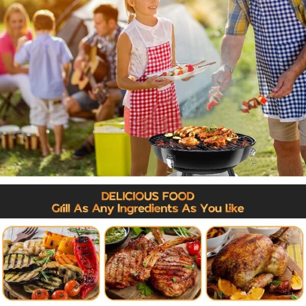 14 inch Portable Charcoal Grill, Lightweight Enamel Coated Coal Kettle Smoker with 3-Point Locking Lid 2 Grilling Racks Dual Venting System, Tabletop Barbecue Oven for Outdoo