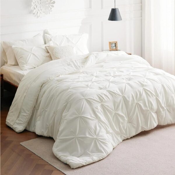 Dorm Bedding Twin Comforter Set - 5 Pieces Pintuck Bed in A Bag with Comforters, Sheets, Pillowcases & Shams