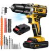 21V Cordless Drill Set, Electric Power Drill 34Pcs with 3/8 Inch Keyless Chuck, 25+3 Clutch Compact Driver Drill with Work Light, Max torque 45Nm, 2-Variable Speed & Battery and Fast Charger