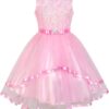 Flower Girls Dress Blue Belted Wedding Party Bridesmaid 12