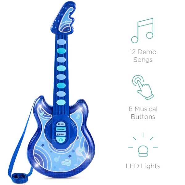 19in Kids Flash Guitar, Pretend Play Musical Instrument Toy for Toddlers w/ Mic, Stand - Navy