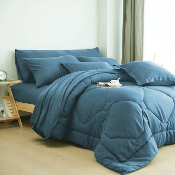 8 PCS Modern Comforter Set with Sheets All Season Bed in a Bag, Black, Queen Size