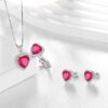 Women Heart Jewelry Set Necklace Earrings Ring 925 Sterling Silver February Birthstone Amethyst Wife Mother Birthday Valentine's Day Gift