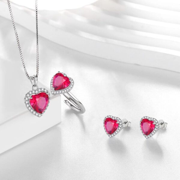 Women Heart Jewelry Set Necklace Earrings Ring 925 Sterling Silver February Birthstone Amethyst Wife Mother Birthday Valentine's Day Gift