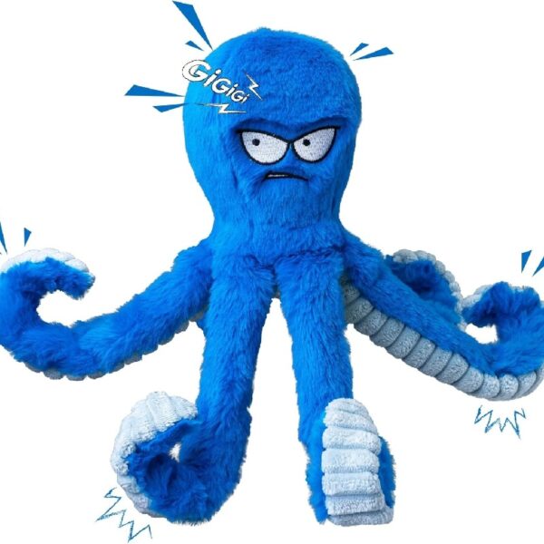 Dog Toys for Aggressive Chewers, Large Dog Toys to Keep Them Busy, Interactive Dog Toys, Squeaky Dog Toys, Tug of War Dog Toy, Crinkle Dog Toy (Blue Octopus)