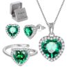 Women Heart Jewelry Set Necklace Earrings Ring 925 Sterling Silver February Birthstone Amethyst Wife Mother Birthday Valentine's Day Gift