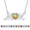 Bestyle S925 Sterling Silver Necklace for Mom Grandma Shiny CZ Heart Pendant Necklace March Created Aquamarine Birthstone Jewelry Mother's Day Gift