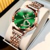 Women Watch Fashion Rose Gold Diamond Analog Quartz Female Watch for Women Luxury Dress Ladies Stainless Steel Luminous Waterproof Date Wrist Watches Green Dial