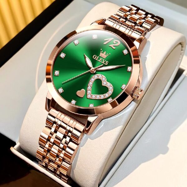 Women Watch Fashion Rose Gold Diamond Analog Quartz Female Watch for Women Luxury Dress Ladies Stainless Steel Luminous Waterproof Date Wrist Watches Green Dial