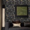 17.3-in x 393-in Floral Wallpaper Peel and Stick Floral Black Wallpaper Self Adhesive Flower Wall Paper Contact Paper Home Decor Wall Covering Old Furniture Renovation