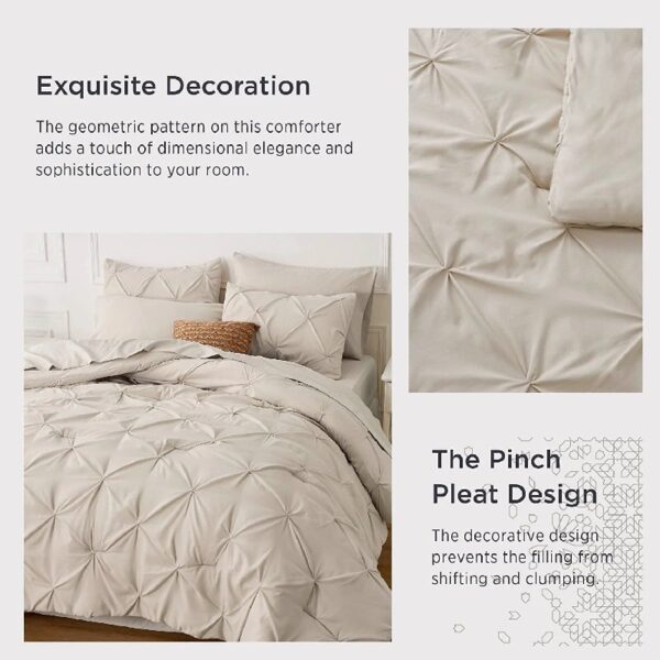 Dorm Bedding Twin Comforter Set - 5 Pieces Pintuck Bed in A Bag with Comforters, Sheets, Pillowcases & Shams