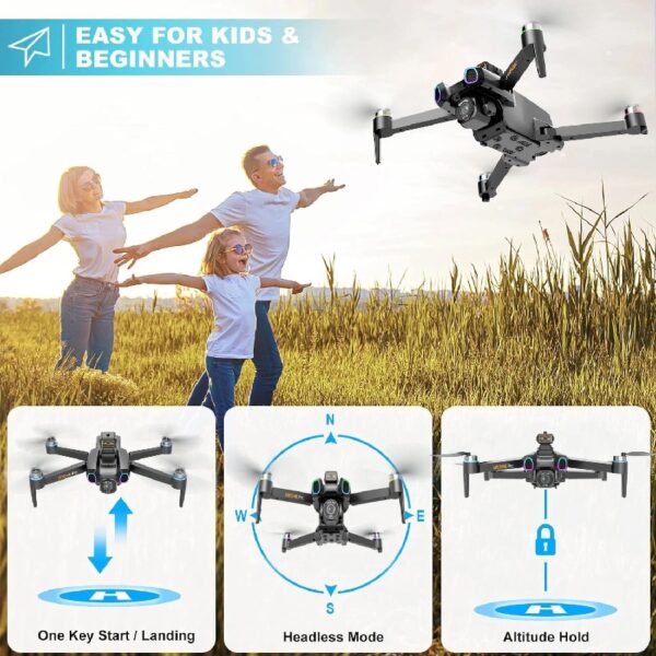 Large Size Four-Axis Brushless Drone 4K HD FPV Camera Wifi RC Quadcopter，360° Flip，Waypoint Flight，for Kids Adult and Beginners，GPS，Black，2 Batteries