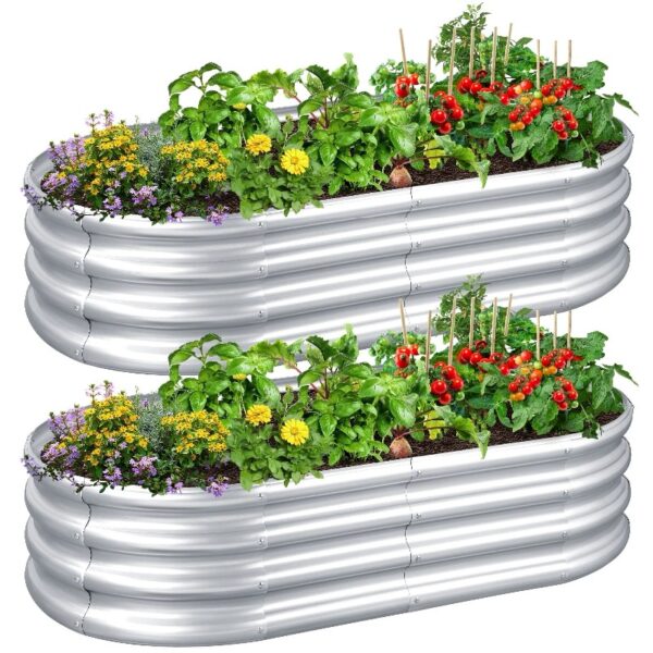 Galvanized Raised Garden Bed Mental, Outdoor Garden Planters, Large Galvanized Raised Planters 4ft (L) x2ft (W) x1ft (H), Silver
