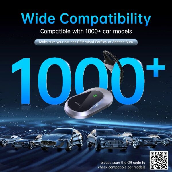 2-in-1 Wireless CarPlay & Android Auto Adapter, Dual-Band 5GHz Wi-Fi & Bluetooth Dongle, Compatible with 1000+ Car Models (2016+), Plug & Play for Seamless Apple CarPlay and Android Auto Experience