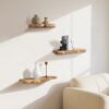 Set of 3 Live Edge Wooden Floating Shelves, Farmhouse Vintage Wall Shelf Display Decor for Living Room, Bathroom, Bedroom, Brown