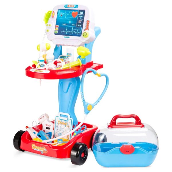 Play Doctor Kit for Kids, Pretend Medical Station Set with Carrying Case, Mobile Cart - Blue