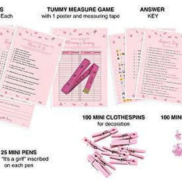 Dessie® 9 Girl Baby Shower Card Games Activity Kit with Pink Party Supplies & Decorations