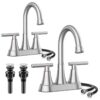 Bathroom Faucets 4 Inch Matte Black Bathroom Sink Faucet, Stainless Steel Lead-Free 2-Handle Centerset Faucet with Pop-up Drain and 2 Supply Hoses Fits 2 or 3-hole Sink