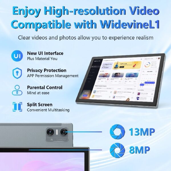 Android 13 Tablet , 4GB+64GB Storage Tablet with Keyboard, Google GMS Certified, Dual 13MP+5MP Camera, WiFi, Bluetooth,  IPS Full HD Display