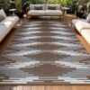 Outdoor Rug 6'x9' Waterproof Patio Rug Reversible Indoor Outdoor Rug Lightweight Plastic Straw Rug for RV Camping Deck Balcony Boho Porch Decor Dark Grey and White