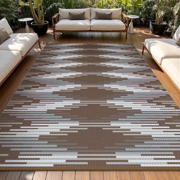 Outdoor Rug 6'x9' Waterproof Patio Rug Reversible Indoor Outdoor Rug Lightweight Plastic Straw Rug for RV Camping Deck Balcony Boho Porch Decor Dark Grey and White