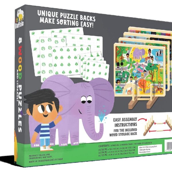 Little Buffalo 8pk Wood Kids Jigsaw Puzzles Plus Storage by