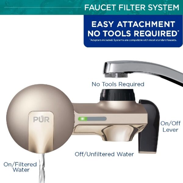 PLUS Faucet Mount Water Filtration System, Horizontal, Black/Chrome, PFM200B