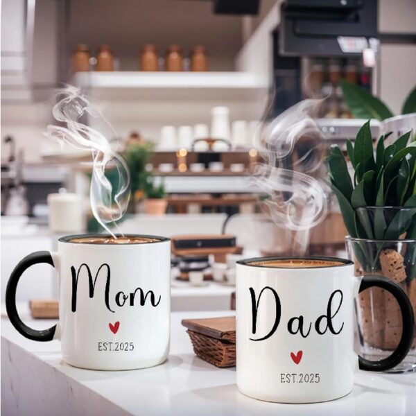 Mom Dad Est 2025 Mugs, Pregnancy Announcement Gifts for Expecting Parents, New Parents Gifts, Baby Shower Gender Reveal Gifts, First Fathers Day Mothers Day Gifts -45s