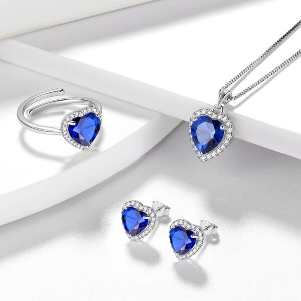 Women Heart Jewelry Set Necklace Earrings Ring 925 Sterling Silver February Birthstone Amethyst Wife Mother Birthday Valentine's Day Gift