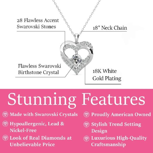 Forever March Birthstone 18k White Gold Plated Women's Necklace, Swarovski Crystals
