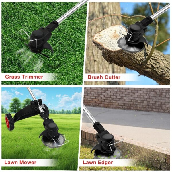 24V Black Electric Weed Eater Lawn Edger Cordless Grass String Trimmer Cutter + 2 Batteries & 3 Types Blades