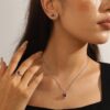 Women Heart Jewelry Set Necklace Earrings Ring 925 Sterling Silver February Birthstone Amethyst Wife Mother Birthday Valentine's Day Gift