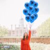 PMU Graduation Balloons 11 Inch PartyTex Premium Emerald Green with All-Over Print White Grad Caps-Confetti and Streamers Pkg/100